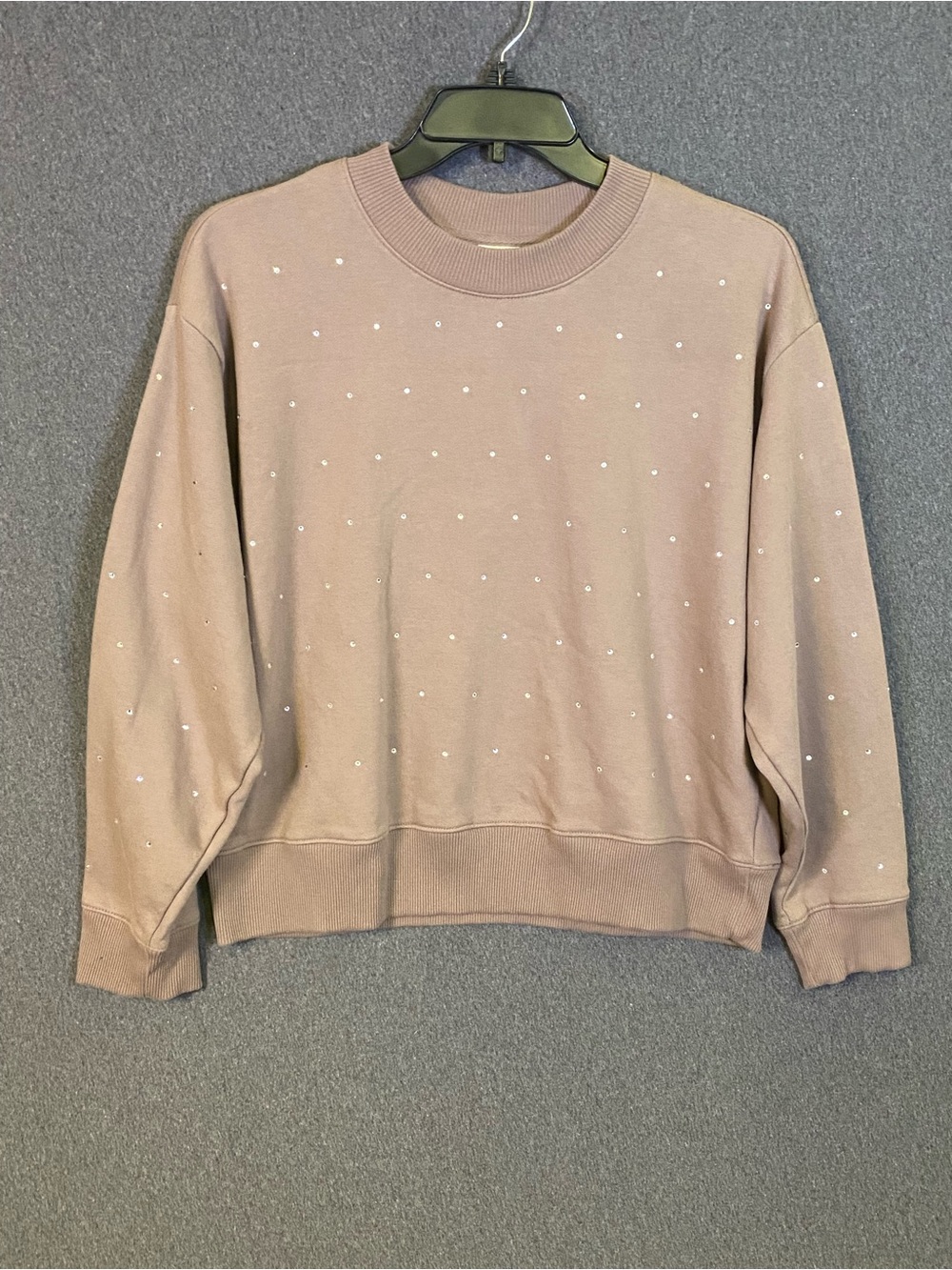 Women's Beige Crewneck Sweater with Rhinestone Detail